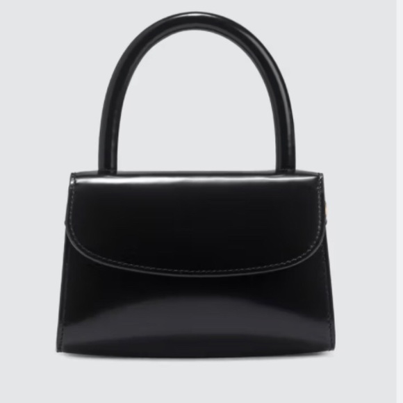 BY FAR Handbags - By Far - Black Mini Semi Patent Leather Top Handle Bag